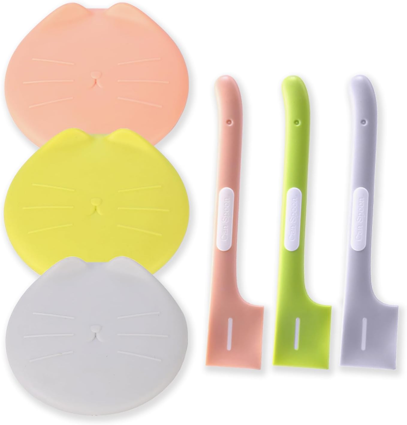 6 Pcs Pet Food Can Supplies Set, 3 Pcs Silicone Dog Cat Food Can Covers Lids and 3 Pcs Cat Food Mix Spoons, Dishwasher Safe