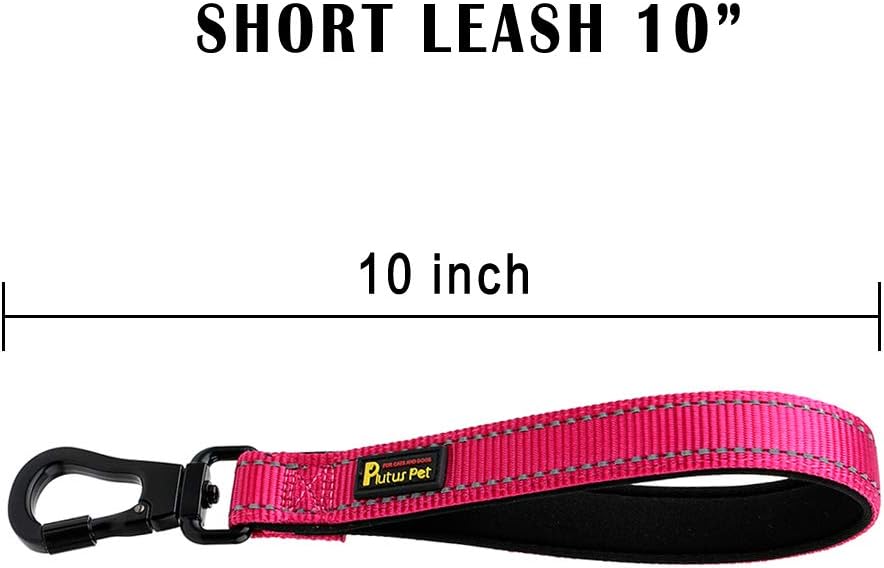 PLUTUS PET 10 Inch Short Dog Leash for Large Dogs with Locking Carabiner Clip & Padded Handle （10”, Pink）