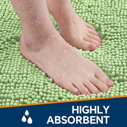 Chenille Bathroom Runner Rug 17"x47" Seafoam Green, Plush Bath Mat - Image 4