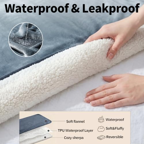 Sunheir Waterproof Blanket for Bed, Reversible Soft Flannel Twin Bed Blanket - Image 2
