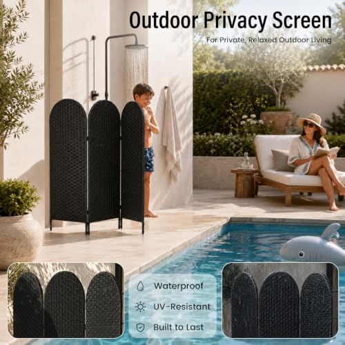 3 Panel PE Rattan Room Divider, Privacy Screen - Image 2