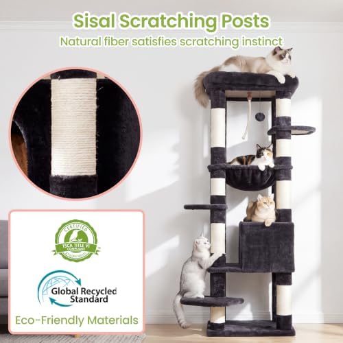 Heybly Cat Tree for Large Cats, 20lbs Heavy Duty, 60 inches XXL HCT050G - Image 4