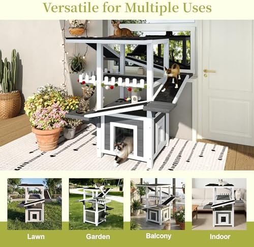 4-Tier Outdoor Cat House, Pine Wood Climbing Tower - Image 4