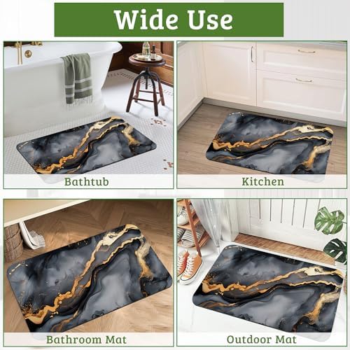 Grey Gold Marble Bathroom Rugs Thin Bath Mat Non Slip Washable, Rubber Backing - Image 7