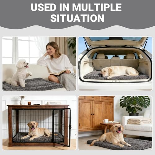 Exsnugy Washable Dog Bed Mat Large Size Fluffy Pet Crate Pad 42x28 XL - Image 2