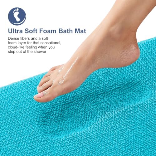 OLANLY Thick Memory Foam Bathroom Rugs 30x20, Absorbent Bath Mat, Aqua Sky - Image 2