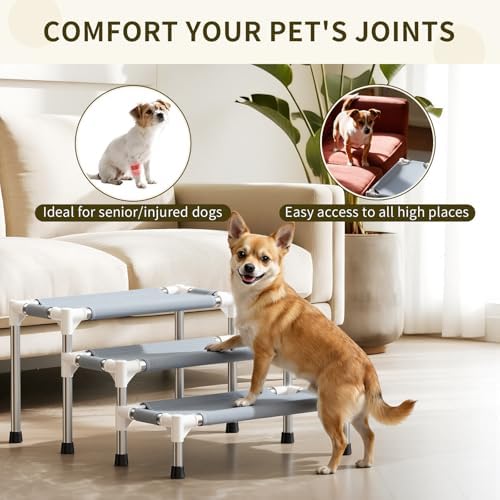 13 Inch 3-Tier Dog Stairs, Cotton Fabric Steps - Image 2