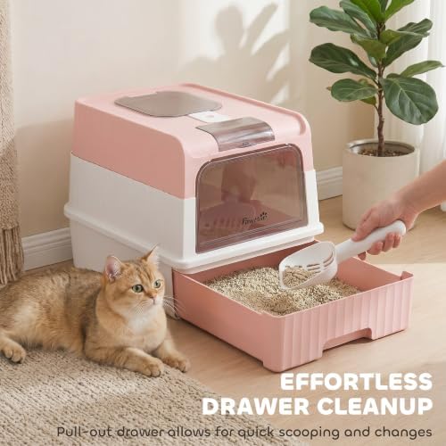 PawHut Cat Litter Box with Lid, Pull-Out Drawer Tray - Image 4