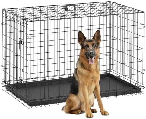 FDW | 48" Foldable Metal Dog Crate | Dark Black | Cage by FDW
