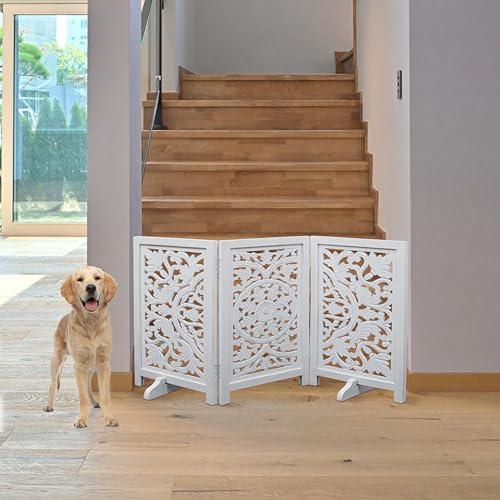 Freestanding Dog Gate 48", Foldable Wooden Pet Barrier - Image 3