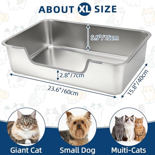 FHTONGE Low Entry Thickened Stainless Steel Cat Litter Box - Image 4