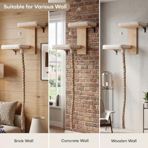 Cat Wall Shelves Set with 2 Washable Beds & 4.92FT Scratching Post - Image 4
