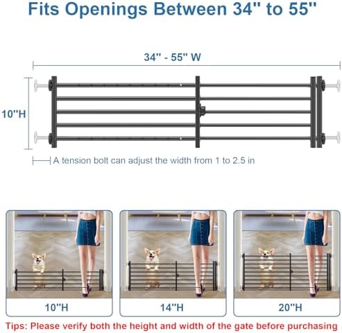 Malier Indoor Dog Gate with Door, 34-55" Extra Wide Full Metal Pet Gate Short - Image 3