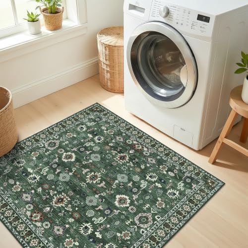2x2 Square Bathroom Rug Soft Vintage Low Pile 24x24 Carpet Green - Image 5