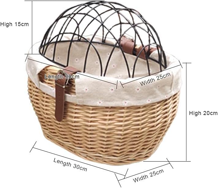 Bike Pet Basket, Wicker Bike Basket for Small Dogs Cats Pet Carrier Front Basket with Wire Mesh Cover and Lid, Wicker Basket for Dogs and Cats, Rattan Storage Basket, 11.81 * 9.84 inch (A)