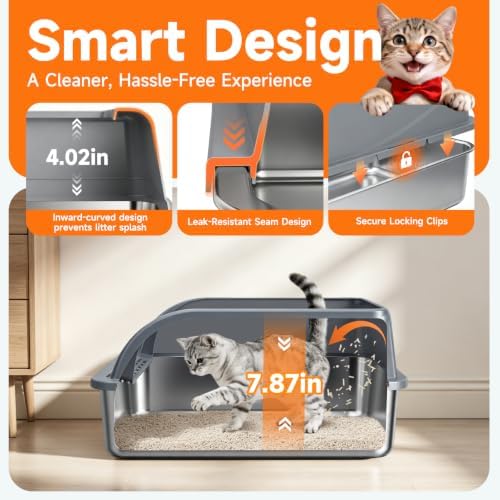 Stainless Steel High-Sided Cat Litter Box - Image 3
