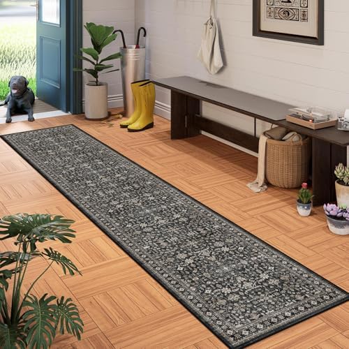 Grey Floral Hallway Runner Rug 2x10 - Image 3