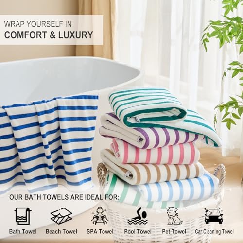 JML Microfiber Beach Towels, 4 Pack, Cabana Stripe Green - Image 5