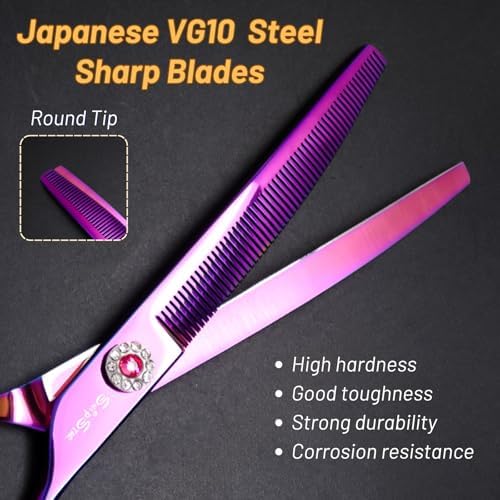 7in 25° Curved 60 Teeth Thinning Dog Grooming Scissors - Image 4