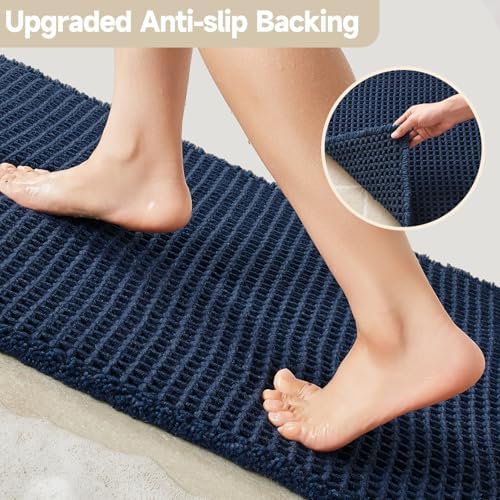 TYUU Waffle Bath Mat, Small Boho Bathroom Rugs Non Slip 24x16 Navy Blue - Image 5