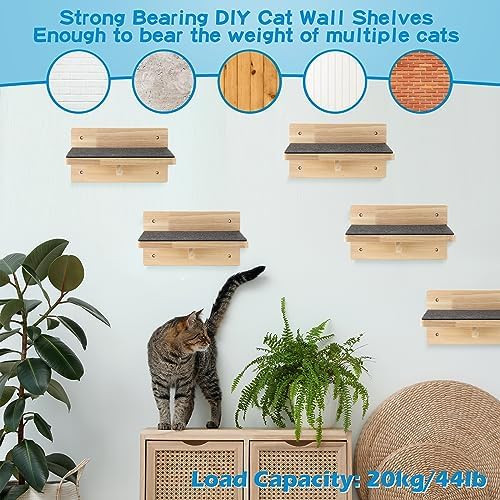 Lenwen 6 Set Cat Wall Shelves, Wood Cat Climbing Step, Wall Mounted - Image 6