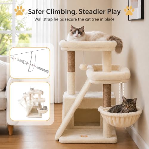 Heybly Compact Cat Tree with Big Scratcher, Stable Cat Tower HCT206SMJ - Image 5