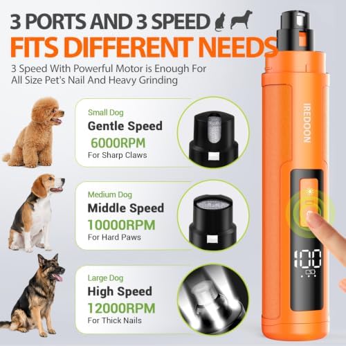 IREDOON Dog Nail Grinder with 4 LED Lights, 3 Speeds Super Quiet - Image 2