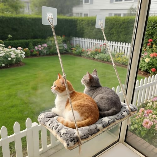 Cat Window Perch with Adhesive Hooks Foldable Cat Window Hammock - Image 7
