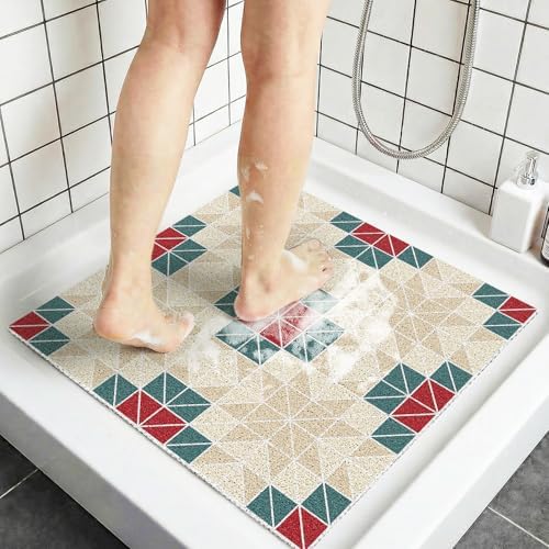 Non Slip Loofah Shower Mat, 24 x 24 Inch Square Bath Mat by BLESWIN