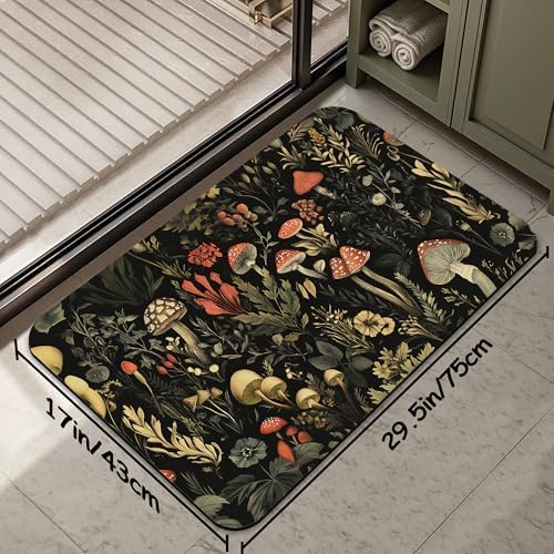 Retro Mushrooms Bathroom Rug 29.5"x17", Super Absorbent Fast Drying Bath Mat - Image 2