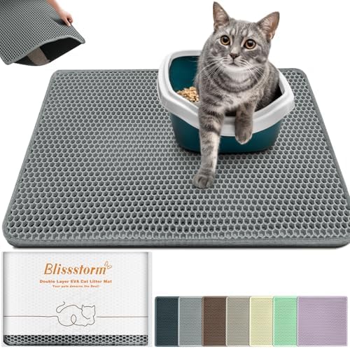 Cat Litter Mat 31"x24", Double Layer EVA Litterbox Mat Dark Gray by BLISSSTORM