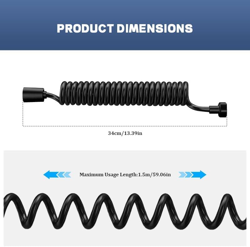 Black, Shower Hose with Telescopic Spring and Water Hose Tape - Image 2