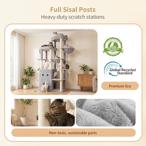Heybly Cat Tree, 69.7 in Secure Anti-Tip Cat Tower - Image 5