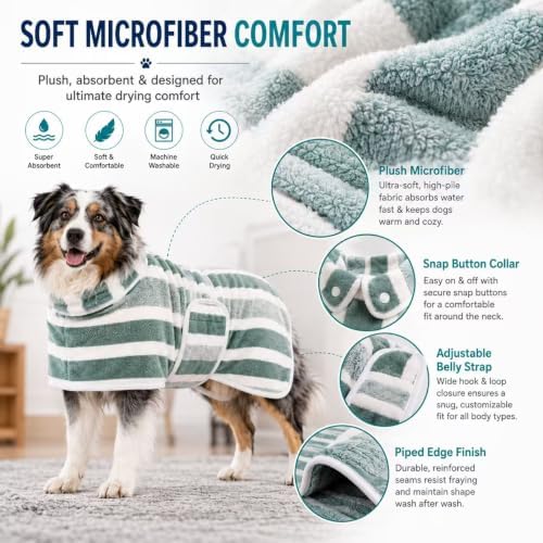 Quick-Dry Dog Bathrobe, Absorbent Striped Pet Towel Coat，Brown：XL - Image 7