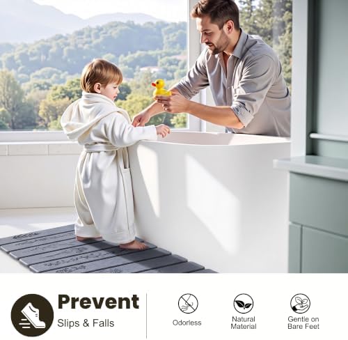 Black Floral Super Absorbent Quick Dry Stone Bath Mat - Image 3