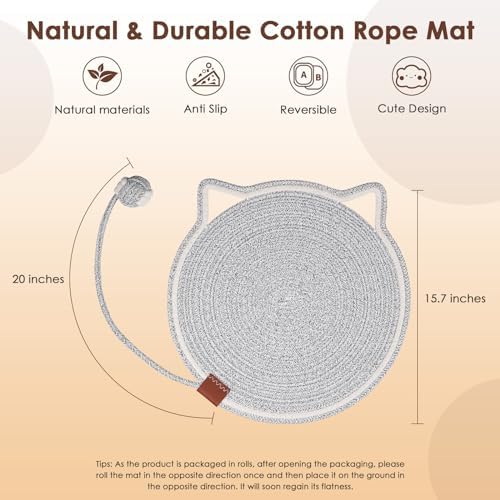 Cat Scratcher Mat, Natural Cotton Rope Cat Scratch Pad, 15.7'' Round Horizontal - Image 2