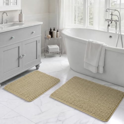 Ophanie Beige Bathroom Rugs Sets 2 Piece, Soft Chenille Bath Mat, Non Slip by Ophanie