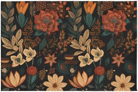 Giwawa Boho Floral Bath Rug Black Mid Century Bathtub Mat Absorbent Non Slip by Giwawa