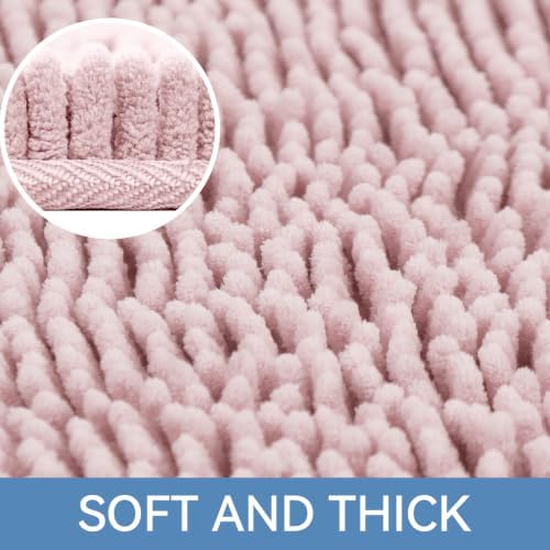 Bcoimo Small Bath Rug Mat, 24x17 Chenille Non Slip Pink Bathroom Shower Mat - Image 3