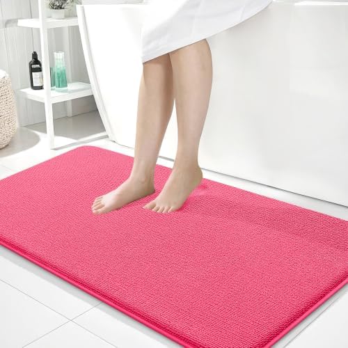 OLANLY Memory Foam Bathroom Runner Rugs 44x24, Absorbent Long Mat, Hot Pink by OLANLY