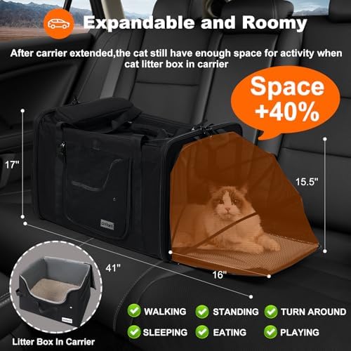 pidipiti 25x17x17 Extra Large Expandable car cat Carrier - Image 3