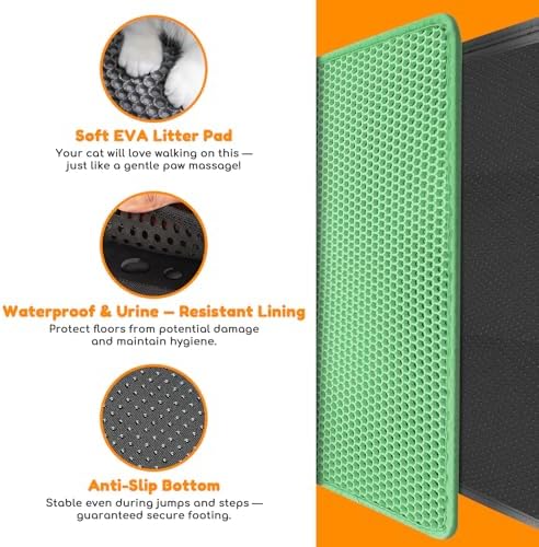 Cat Litter Mat 31"x24", Double Layer EVA Litterbox Mat Green - Image 3