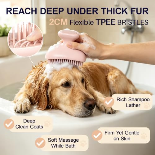 Dog Bath Brush for Grooming & Shedding, Self-Cleaning Pet Scrubber - Image 4