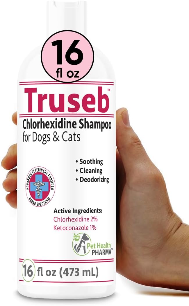 Truseb Topical Ketoconazole and Chlorhexidine Shampoo for Dogs, Cats & Horses with Aloe Vera and Conditioner(USA) (Ketoconazole & Chlorhexidine Shampoo, 16 oz)