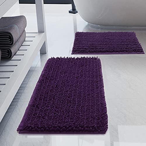 Luxury Chenille Plum Bathroom Rugs Sets 2 Piece, Thickened Hot Melt Rubber by HVERONNEX