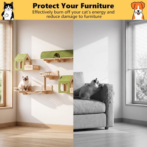 OFIKA Cat Wall Shelves, 16-Piece Solid Pine Cat Wall Furniture Set - Image 5