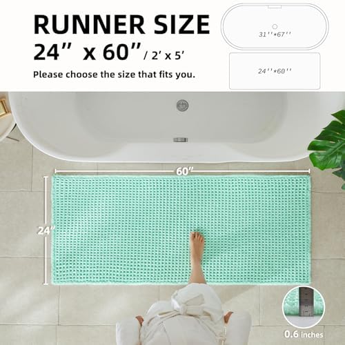 TYUU Waffle Runner Rug Bathroom, Long Boho Bath Mat, 60x24 Aqua Blue - Image 2