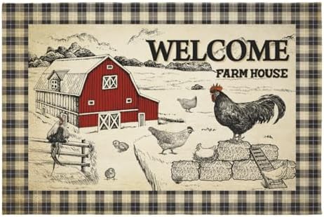 Giwawa Farmhouse Rooster Bath Rug Country Chicken Shower Rug Absorbent Bath by Giwawa