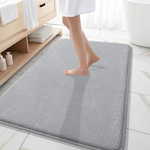 OLANLY Memory Foam Large Bathroom Rug 59x35, Absorbent Bath Mat, Light Grey by OLANLY