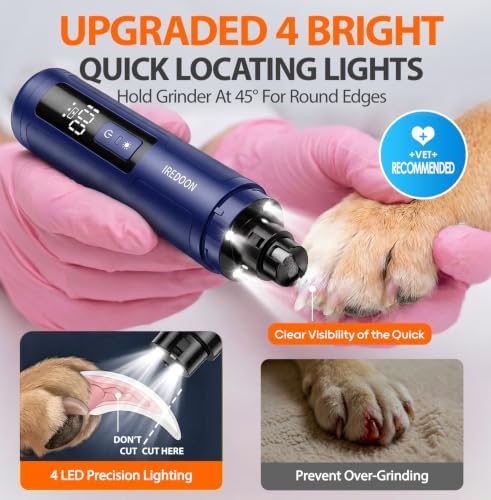 IREDOON Dog Nail Grinder with 4 LED Lights, 3 Speeds Super Quiet - Image 4